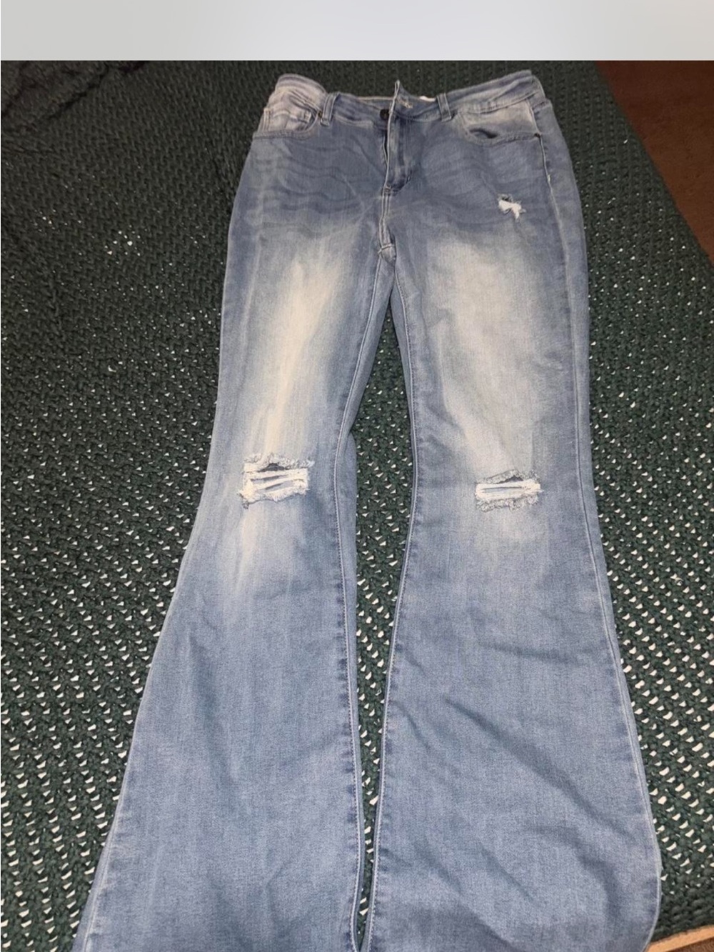 Fashion Nova Light Blue Distressed Flare Jeans